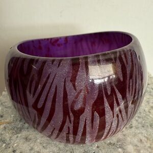 Vintage Lucite Purple Zebra Print Wide Bangle Bracelet